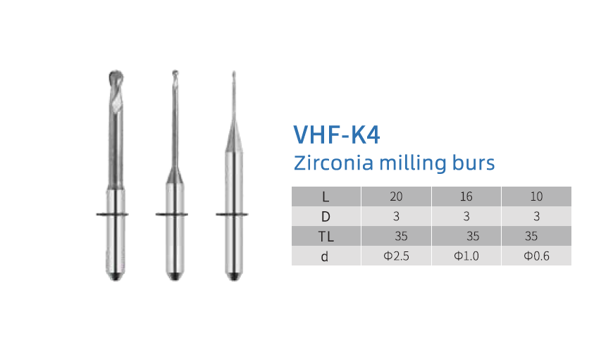 Фреза для диоксида циркония VHF K4 (0.6 mm, L-10 mm, сферическая, цанга 3 мм)