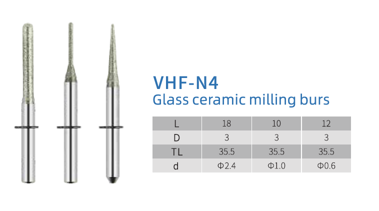 Фреза для стеклокерамики VHF N4 (0.6 mm, L-12 mm, сферическая, цанга 3 мм)