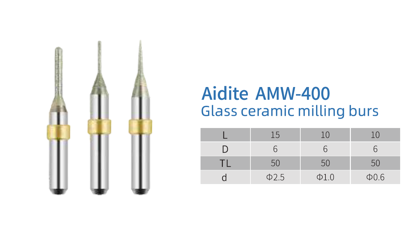 Фреза для стеклокерамики Aidite AMW-400 (0.6 mm, L-10 mm, сферическая, цанга 6 мм)