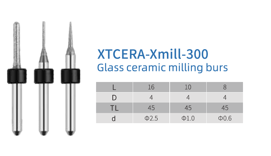 Фреза для стеклокерамики XTCERA X-MILL 300 (0.6 mm, L-8 mm, торцевая, цанга 4 мм)